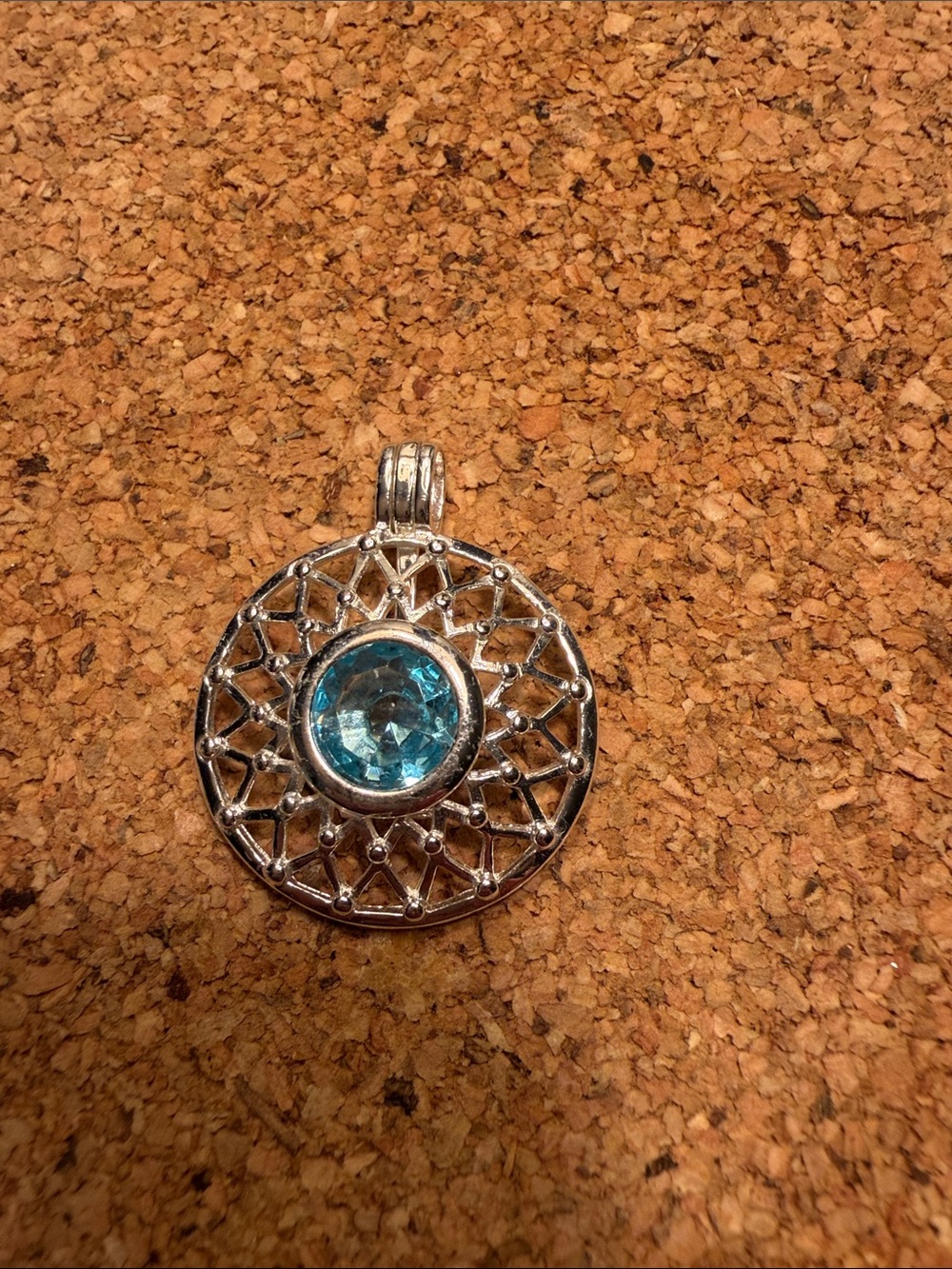 Silver Filigree Pendant with Blue Gemstone